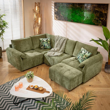 Quatropi Jasmin Modern 4 Seater Modular Corner Sofa Green 248x173cm 5