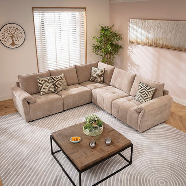Quatropi Jasmin Modern 5 Seater Modular Corner Sofa Beige 248x248cm 14