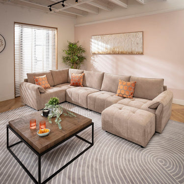 Quatropi Jasmin Modern 5 Seater Modular Corner Sofa Beige 323x173cm 8