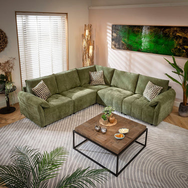 Quatropi Jasmin Modern 5 Seater Modular Corner Sofa Green 248x248cm 14