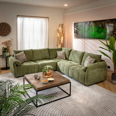 Quatropi Jasmin Modern 5 Seater Modular Corner Sofa Green 248x248cm 14