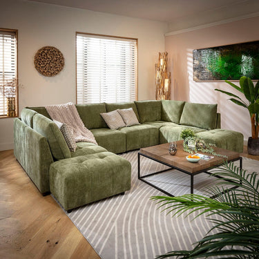 Quatropi Jasmin Modern 6 Seater Modular U-Shape Chaise Sofa Green 320x210cm 10
