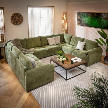 Quatropi Jasmin Modern 8 Seater Modular U-Shape Corner Sofa Green 320x248cm 11