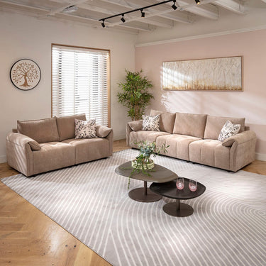 Quatropi Jasmin Small 3 & 2 Seater Sofa Set Beige Woven Fabric 1+2S
