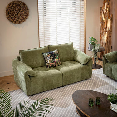 Quatropi Jasmin Small 3 & 2 Seater Sofa Set Green Woven Fabric 1+2S