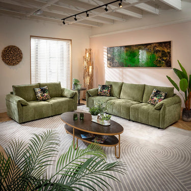 Quatropi Jasmin Small 3 & 2 Seater Sofa Set Green Woven Fabric 1+2S