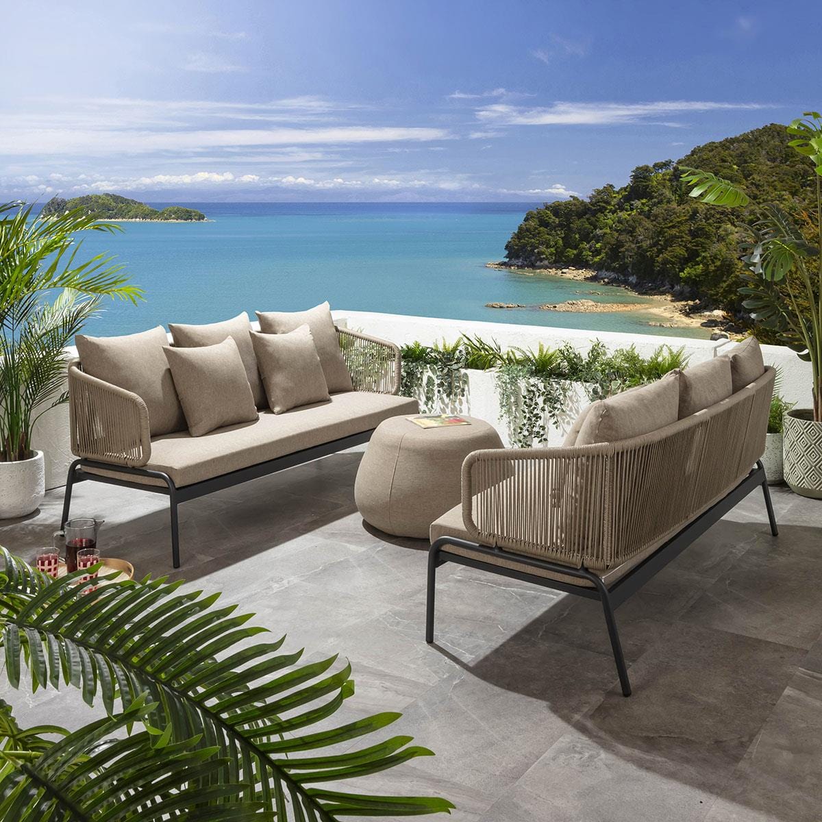 Quatropi Jasmine 6 Seater Outdoor Garden Sofa Set Beige