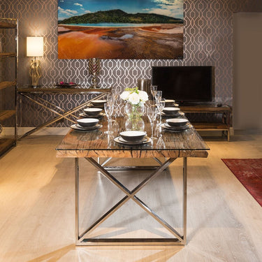 Quatropi Kensington Solid Reclaimed 8 Seat Wooden Dining Table Glass 200cm