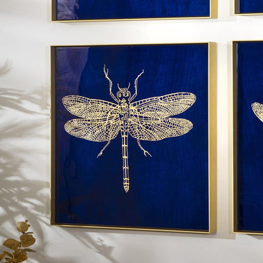 Quatropi KIT PART-Dragon Fly Gold Metal Framed Wall Artwork Blue 40x40cm