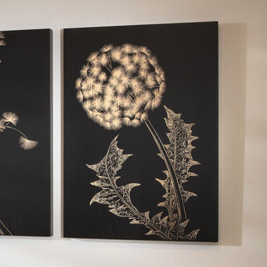 Quatropi KIT PART-Hand-Carved Flower Wall Artwork Black & Natural Wood 50x70cm