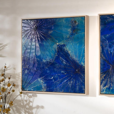 Quatropi KIT PART-Square Abstract Framed Wall Artwork Blue 60x60cm