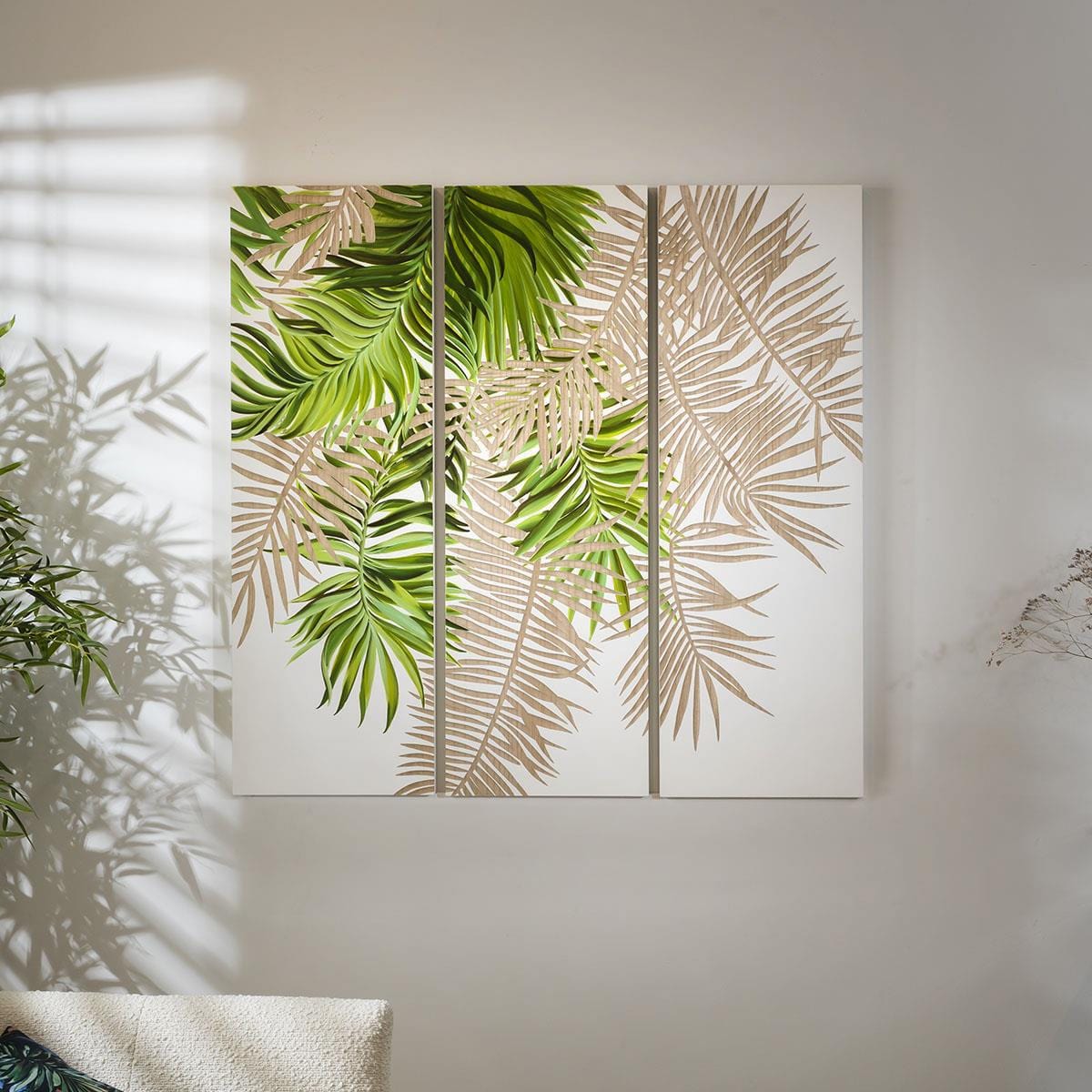 Quatropi Large 1.2mx1.2m Wood Carved Palm Leaf Panel Wall Art - Jungle