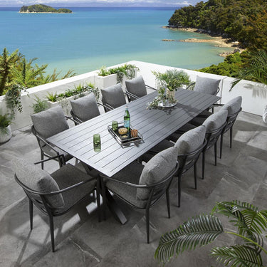 Quatropi Large 10 Seat Outdoor Garden Table and Chairs Dining Set Grey Aluminium