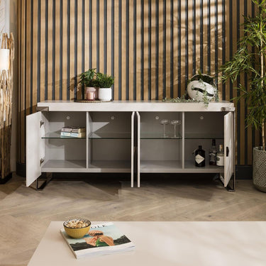 Quatropi Large 180cm 4 Door Sideboard Cabinet - Premium Matte Chalk - Smoked Chrome Accents