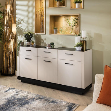 Quatropi Large 3 Door 3 Drawer Sideboard Cabinet Storage Unit White Chalk 160cm