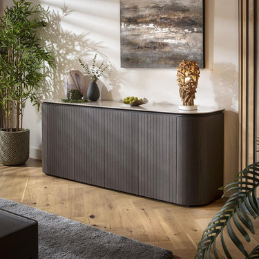 Quatropi Large 4 Door Sideboard Cupboard Cabinet Grey Oak Ceramic Top 190cm