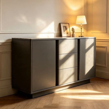 Quatropi Large 4 Door Sideboard Cupboard Cabinet Grey Oak Ceramic Top 190cm