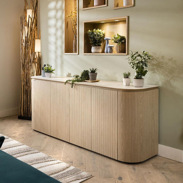Quatropi Large 4 Door Sideboard Cupboard Cabinet Natural Oak Ceramic Top 190cm
