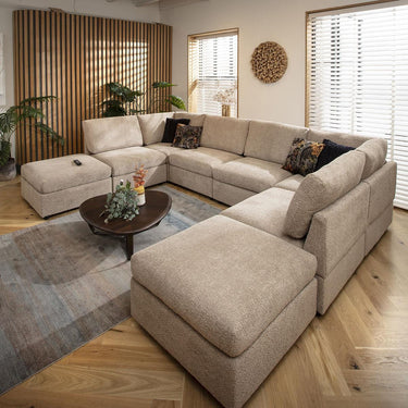 Quatropi Large 6 Seater Modular U-Shape Corner Sofa Long Chaise Set Beige Boucle