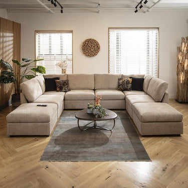 Quatropi Large 6 Seater Modular U-Shape Corner Sofa Long Chaise Set Beige Boucle