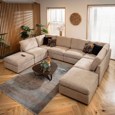 Quatropi Large 6 Seater Modular U-Shape Corner Sofa Long Chaise Set Beige Boucle