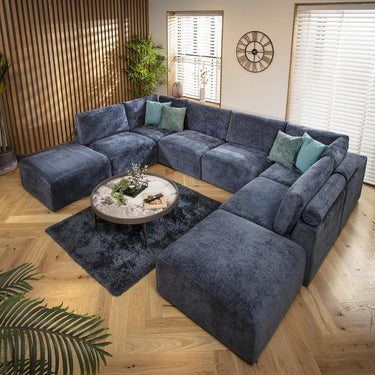 Quatropi Large 6 Seater Modular U-Shape Corner Sofa Long Chaise Set Blue