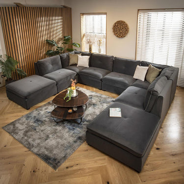 Quatropi Large 6 Seater Modular U-Shape Corner Sofa Long Chaise Set Grey Velvet