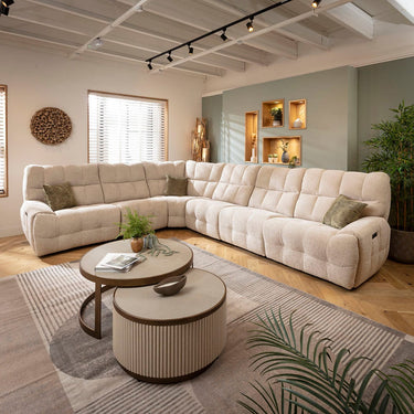 Quatropi Large 6 Seater Recliner L-Shape Corner Sofa Couch Beige Chenille 380x300cm 15