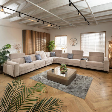 Quatropi Large 7 Seater Recliner L-Shape Corner Sofa & Storage Console Grey 424x391cm