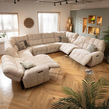 Quatropi Large 8 Seater Recliner U-Shape Corner Sofa Couch Beige Chenille 390x300cm 11R1