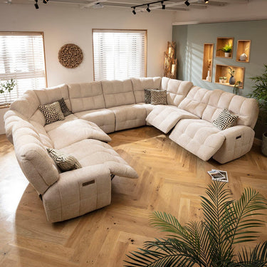 Quatropi Large 8 Seater Recliner U-Shape Corner Sofa Couch Beige Chenille 390x300cm 11R2