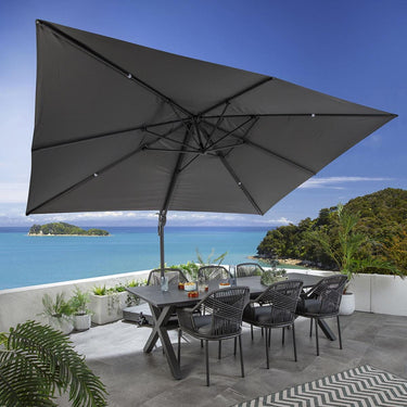 Quatropi Large Cantilever Garden Parasol Umbrella with Weighted Base Grey 3x4m