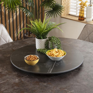 Quatropi Large Ceramic Marble Lazy Susan Turn Table For Dining Table Black 60cm
