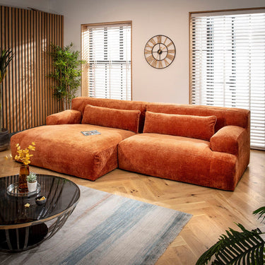 Quatropi Large Corner Sofa Chaise Modern Orange Fabric 300cm x 160cm