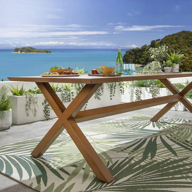 Quatropi Large Garden Dining Table Cross Leg Metal Oak Wood Effect 10 Seat 260cm