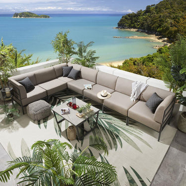 Quatropi Large Garden L-Shape Corner Sofa 6 Seat Outdoor Patio Beige Aluminium