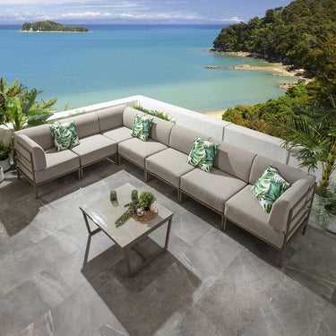 Quatropi Large Garden L-Shape Corner Sofa 6 Seat Outdoor Patio Cream Aluminium