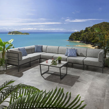 Quatropi Large Garden L-Shape Corner Sofa 6 Seat Outdoor Patio Grey Aluminium