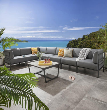 Quatropi Large Garden L-Shape Corner Sofa 6 Seat Outdoor Patio Grey Aluminium L8