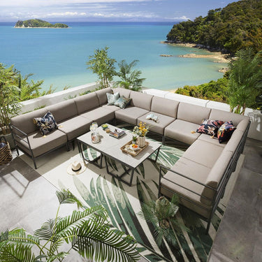 Quatropi Large Garden U-Shape Corner Sofa 10 Seat Outdoor Patio Beige Aluminium