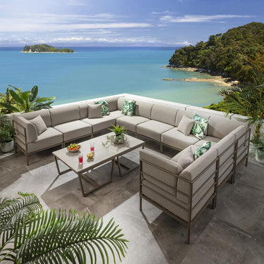 Quatropi Large Garden U-Shape Corner Sofa 10 Seat Outdoor Patio Cream Aluminium