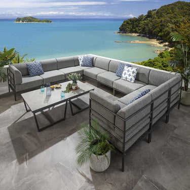 Quatropi Large Garden U-Shape Corner Sofa 10 Seat Outdoor Patio Grey Aluminium