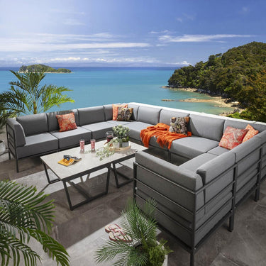 Quatropi Large Garden U-Shape Corner Sofa 10 Seat Outdoor Patio Grey Aluminium
