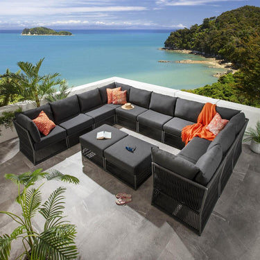 Quatropi Large Garden U-Shape Corner Sofa 10 Seat Outdoor Patio Grey Rope Weave
