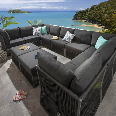 Quatropi Large Garden U-Shape Corner Sofa 10 Seat Outdoor Patio Grey Rope Weave