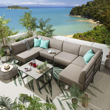 Quatropi Large Garden U-Shape Corner Sofa 6 Seat Outdoor Patio Beige Aluminium