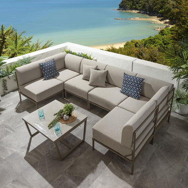 Quatropi Large Garden U-Shape Corner Sofa 6 Seat Outdoor Patio Cream Aluminium