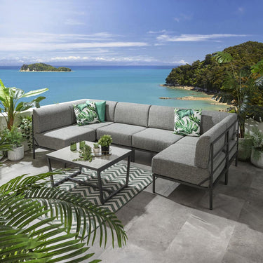 Quatropi Large Garden U-Shape Corner Sofa 6 Seat Outdoor Patio Grey Aluminium
