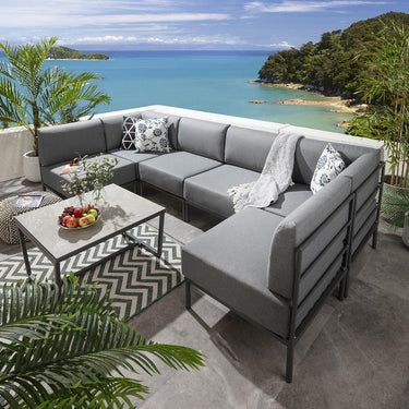 Quatropi Large Garden U-Shape Corner Sofa 6 Seat Outdoor Patio Grey Aluminium