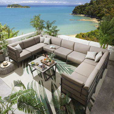 Quatropi Large Garden U-Shape Corner Sofa 8 Seat Outdoor Patio Beige Aluminium
